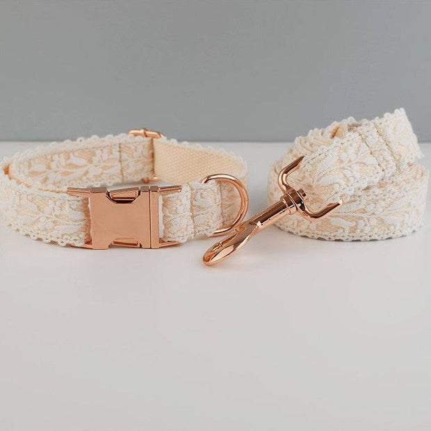 Leaf Lace Pet Collar with Bow – Elegant Design & Metal Buckle for Pets