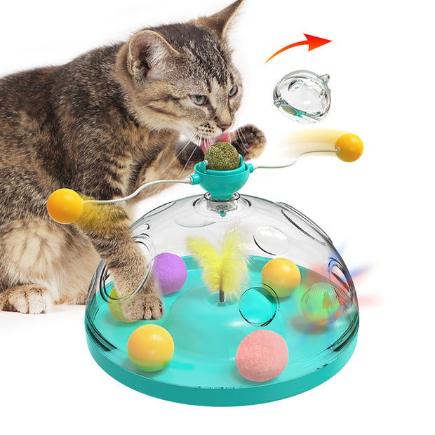 Meows Windmill Cat Toy – Interactive Multifunctional Turntable with Catnip & Luminous Ball