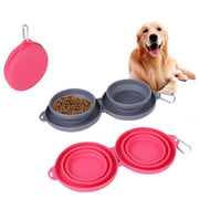 Foldable Rubber Double Pet Bowl – Portable Feeding Dish for Dogs & Cats