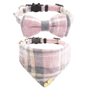 Plaid Bow Tie Cat Collar Adjustable Breakaway Bandana Collar with Scar