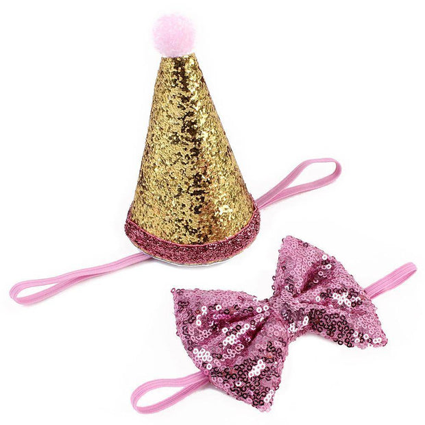 Pet Sequin Party Hat & Bow | Sparkly Celebration Accessories