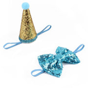 Pet Sequin Party Hat & Bow | Sparkly Celebration Accessories