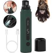 Electric Dog Nail Grinder with charging cable and protective cap, ideal for quiet pet grooming.