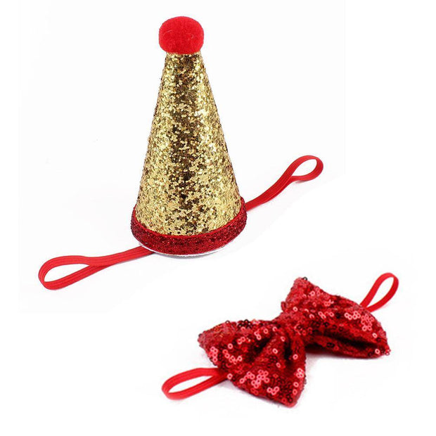 Pet Sequin Party Hat & Bow | Sparkly Celebration Accessories