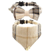 Plaid Bow Tie Cat Collar Adjustable Breakaway Bandana Collar with Scar