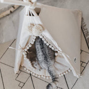 Pet teepee with a soft cushion inside, offering a private retreat.
