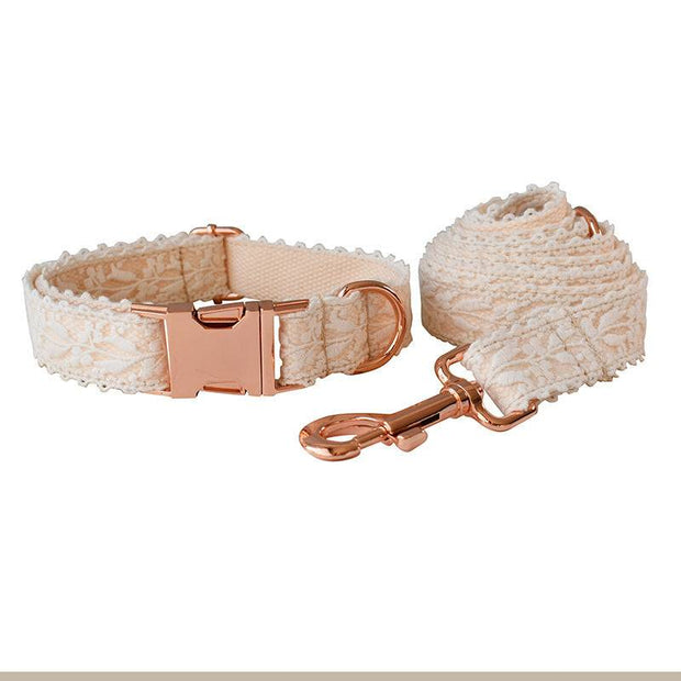 Leaf Lace Pet Collar with Bow – Elegant Design & Metal Buckle for Pets