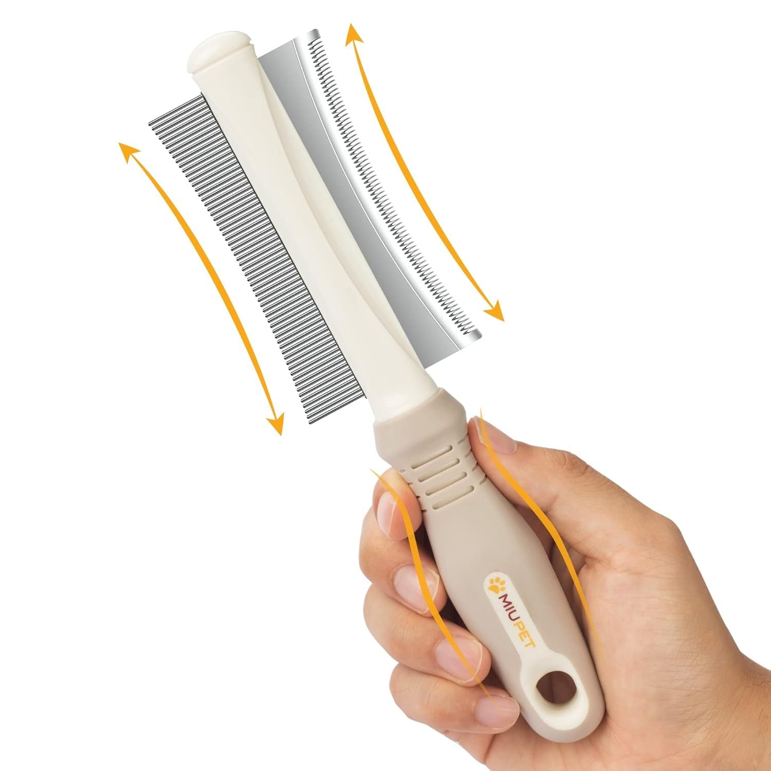 2 in 1 dog cat brush with dual grooming comb and deshedding features, ergonomic handle, perfect for short, medium, and long pet hair.