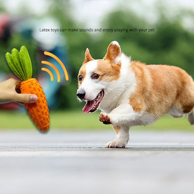 Carrot Dog Chew Toy – Durable Rubber Squeaky Toy for Boredom and Dental Care