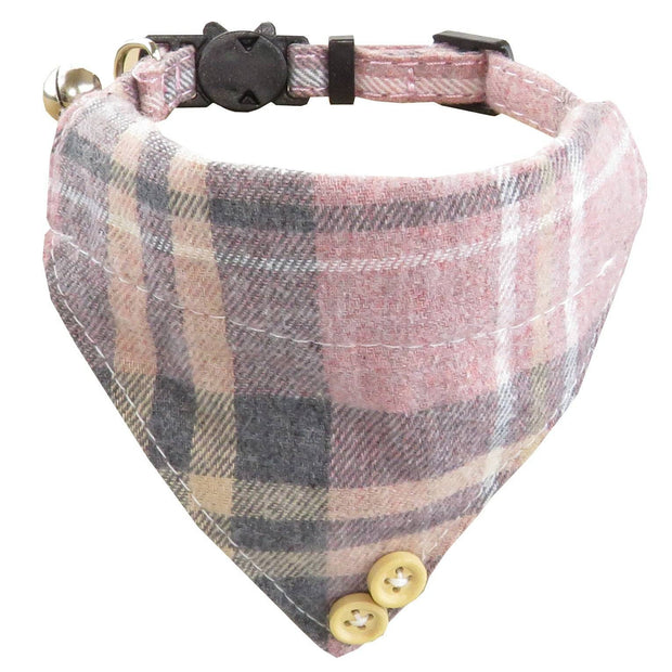 Plaid Bow Tie Cat Collar Adjustable Breakaway Bandana Collar with Scar