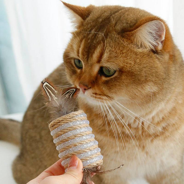 Cat Feather Toy Hemp Rope Scratch Roller & Bite Resistant Fun for Cats