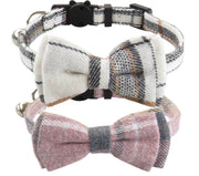 Plaid Bow Tie Cat Collar Adjustable Breakaway Bandana Collar with Scar