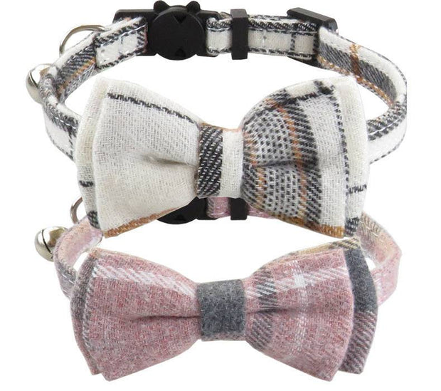 Plaid Bow Tie Cat Collar Adjustable Breakaway Bandana Collar with Scar