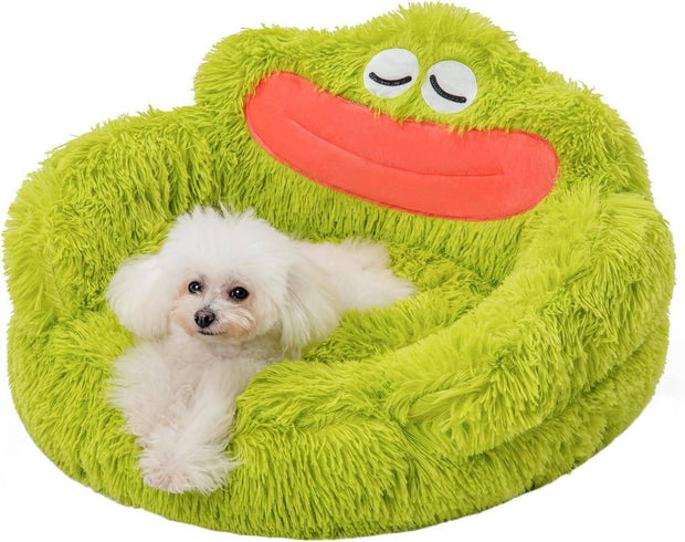 Cute Calming Dog & Cat Bed – Plush Indoor Donut Bed for Small Pets, Soft Cartoon Design