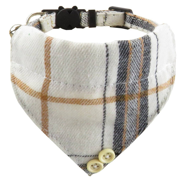 Plaid Bow Tie Cat Collar Adjustable Breakaway Bandana Collar with Scar