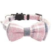 Plaid Bow Tie Cat Collar Adjustable Breakaway Bandana Collar with Scar