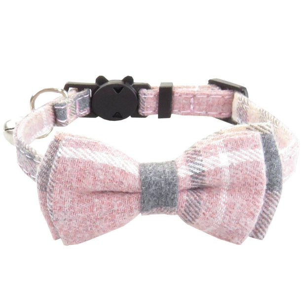 Plaid Bow Tie Cat Collar Adjustable Breakaway Bandana Collar with Scar