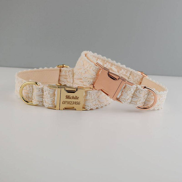 Leaf Lace Pet Collar with Bow – Elegant Design & Metal Buckle for Pets