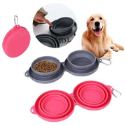 Foldable Rubber Double Pet Bowl – Portable Feeding Dish for Dogs & Cats
