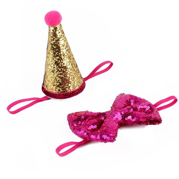 Pet Sequin Party Hat & Bow | Sparkly Celebration Accessories