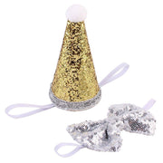 Pet Sequin Party Hat & Bow | Sparkly Celebration Accessories