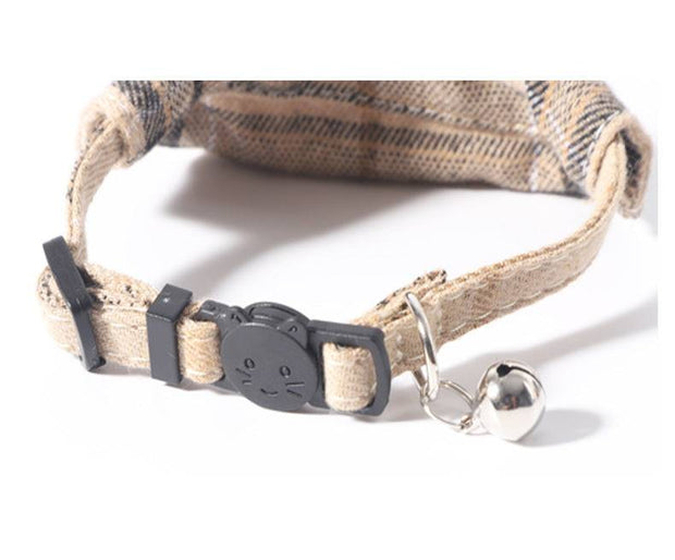 Plaid Bow Tie Cat Collar Adjustable Breakaway Bandana Collar with Scar