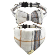 Plaid Bow Tie Cat Collar Adjustable Breakaway Bandana Collar with Scar