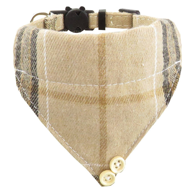 Plaid Bow Tie Cat Collar Adjustable Breakaway Bandana Collar with Scar