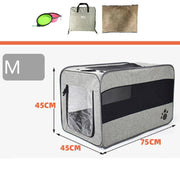 Medium gray folding pet carrier bag with 75x45x45cm dimensions, breathable mesh and travel-friendly design.