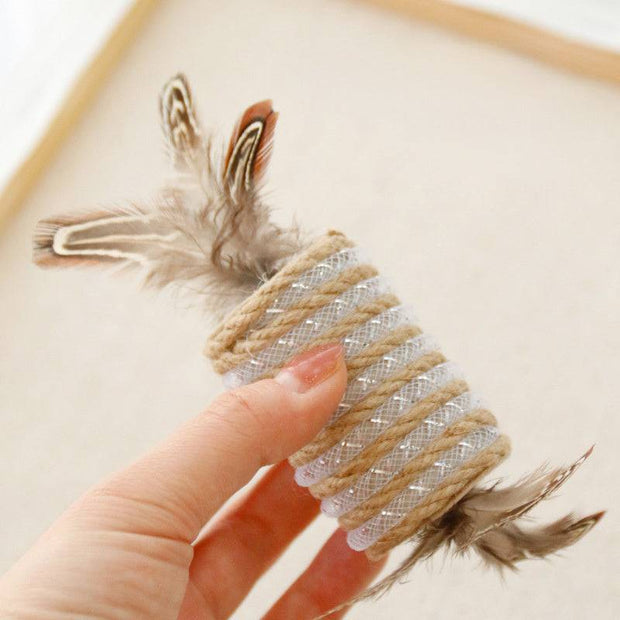 Cat Feather Toy Hemp Rope Scratch Roller & Bite Resistant Fun for Cats