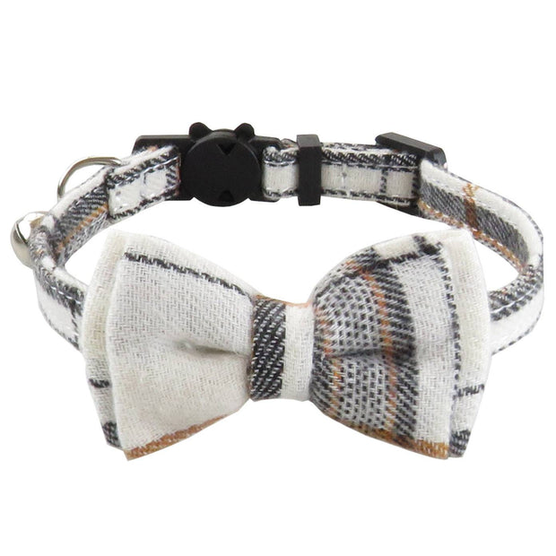 Plaid Bow Tie Cat Collar Adjustable Breakaway Bandana Collar with Scar