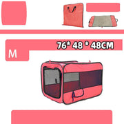 Medium red folding pet carrier bag sized 76x48x48cm, ideal for travel with pets, includes mesh panels and carry handles.