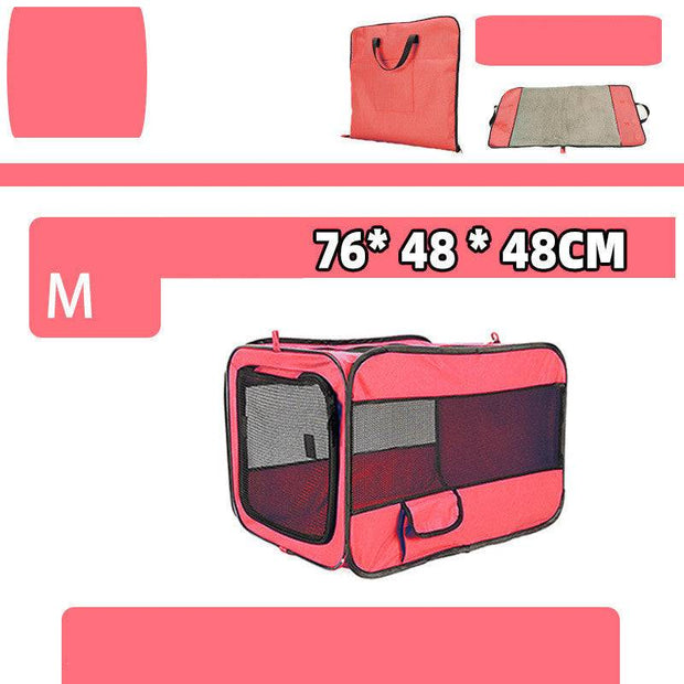 Medium red folding pet carrier bag sized 76x48x48cm, ideal for travel with pets, includes mesh panels and carry handles.