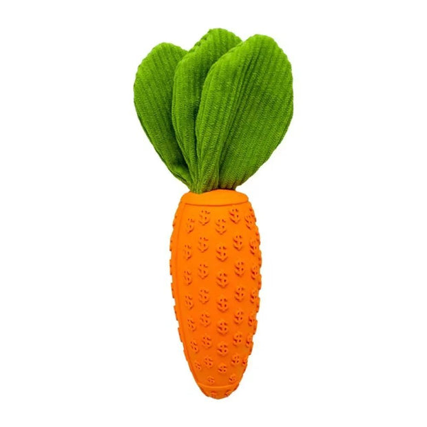 Carrot Dog Chew Toy – Durable Rubber Squeaky Toy for Boredom and Dental Care