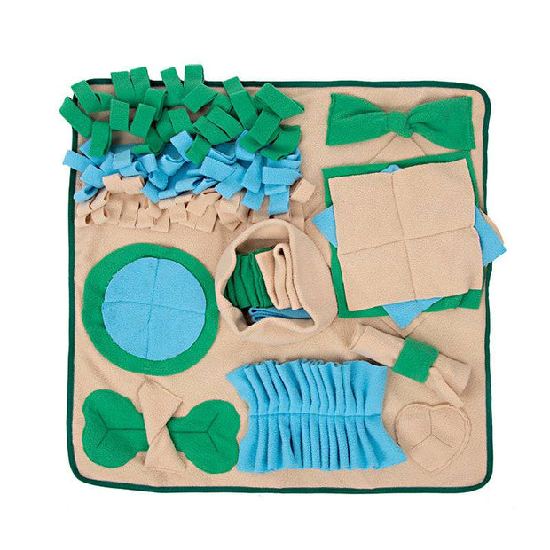 Enrichment pet snuffle mat for stress reduction in dogs.

